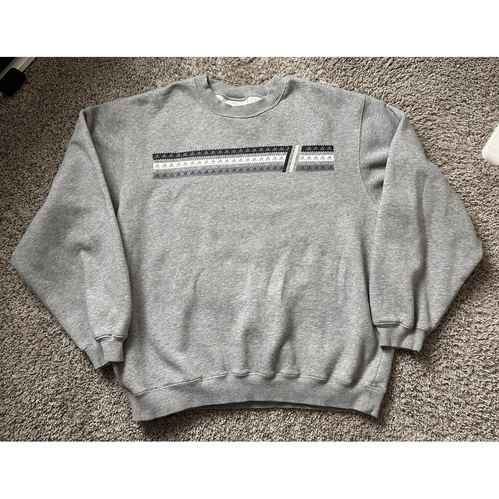VTG Adidas Sweatshirt Mens Large Gray Crew Neck Three 3 Stripe